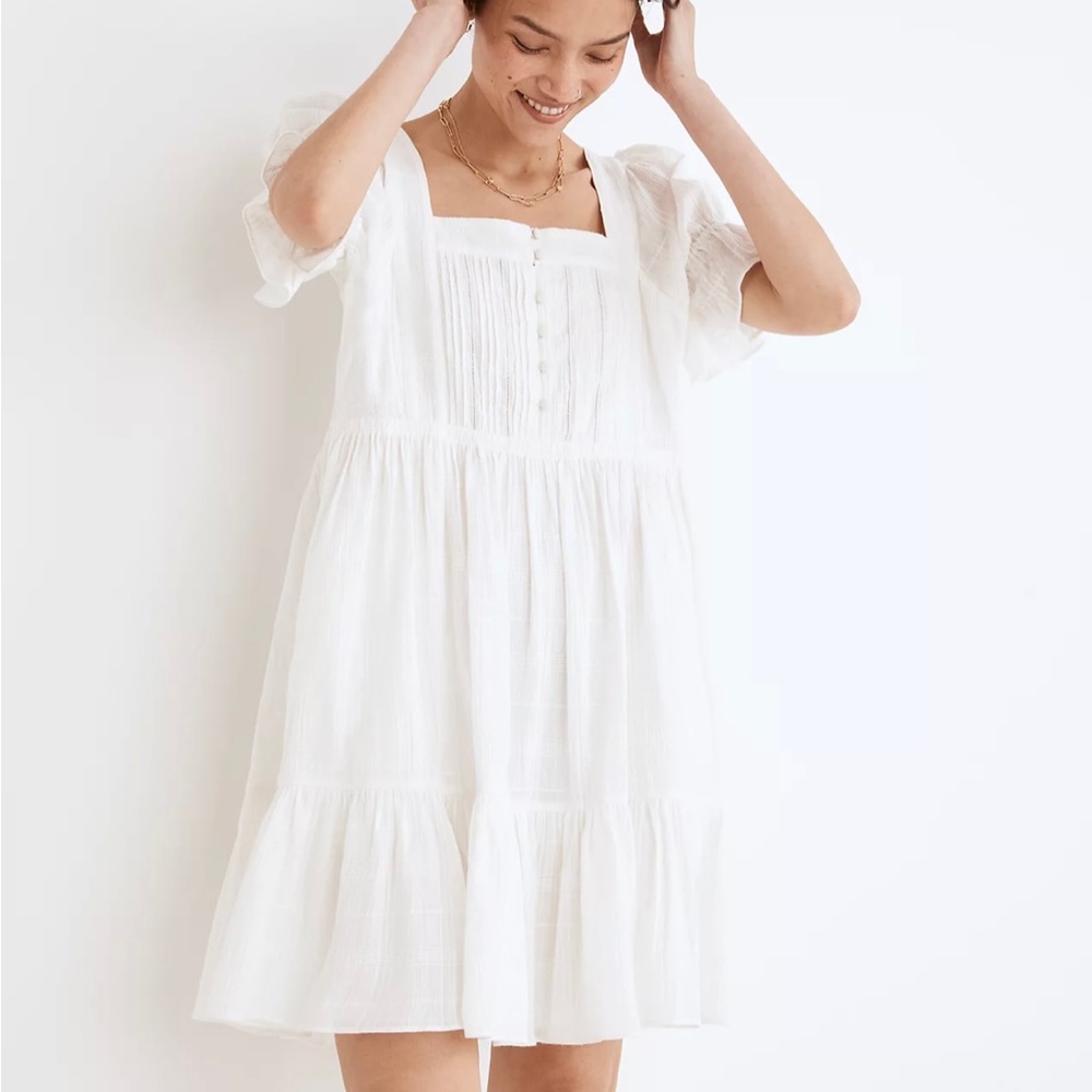 Madewell Puff-Sleeve Drawstring Mini Dress